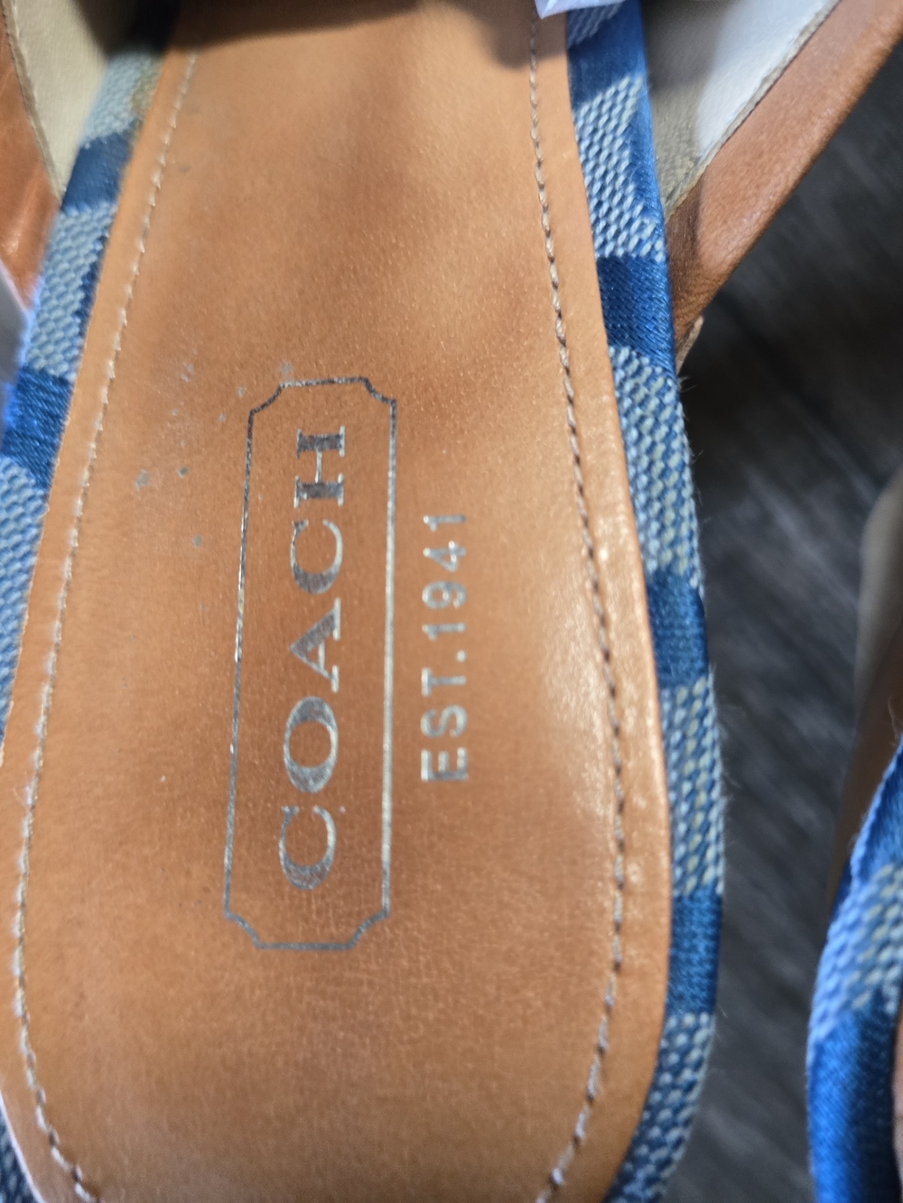 Y2K Auth COACH Blue Plaid Leather Mule/Clog With Wooden Heels - Picture 3 of 14